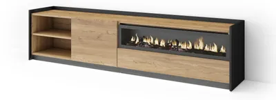 Image de Meuble tv effet bois de chêne et noir 207x37x50cm cheminée effet feu