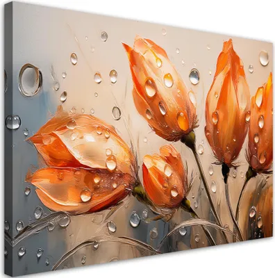 Produktbild von Leinwandbild Tulpen Orange Blumen Tautropfen 90x60 Feeby Orange bild für die wand bereit zum aufhängen