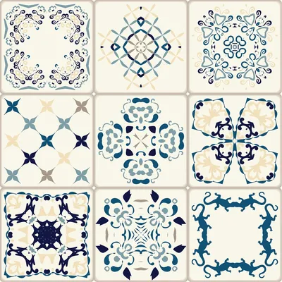 Image de Autocollants imitation carrelage pour la cuisine et la salle de bains – 9 autocollants imitation carrelage en ciment (Azulejos Alfio) – 9 autocollants, 10 x 10 cm
