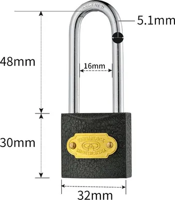 Produktbild von INF 32mm Langbügel Vorhängeschloss - Schwarz Sicherheitsschloss, 3 Schlüssel