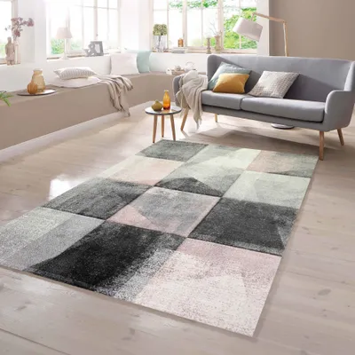 Produktbild von Teppich Karomuster in grau rosa creme Größe - 140 x 200 cm