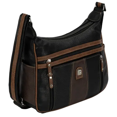 Produktbild von Damen Tasche Schultertasche Umhängetasche Leder Optik Handtasche SCHWARZ-BRAUN (15163)