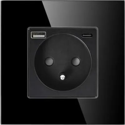 Image de Prise électrique ORNO OR-AE-13308/B, 1x 230V avec chargeur USB et USB-C, noir, verre