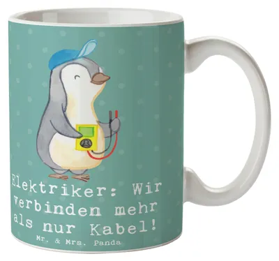 Produktbild von Mr. & Mrs. Panda Becher Elektriker Verbindungen - Meeresbrise - Geschenk, handgefertigte Geschenke, Licht, Berufe, Pott, Tasse, Berufsliebe, elektrische Anlagen, Teetasse