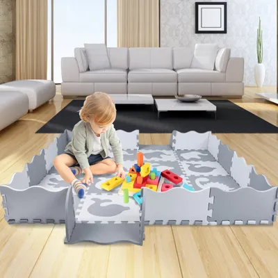 Image de Tapis puzzle pour enfants 16 pièces EVA Tapis d'éveil 30x30cm Gris Blanc
