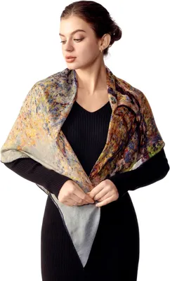 Productafbeelding van Kasjmier Pashmina 90x90 cm - Vierkant Artistiek Design - Ultralicht
