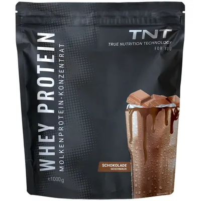 Produktbild von TNT Whey Protein Pulver (1000g) - Schokolade - Molkenprotein-Konzentrat mit Laktase - Leckerer Eiweißshake