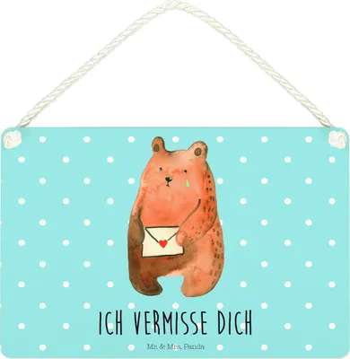 Produktbild von Mr. & Mrs. Panda wandtafel Bär Vermissen DIN A4 - Blau Pastell - Geschenk, Freund, kleine aufmerksamkeit, Holzschild, Reise, Türschild, Schild, Unglücklich Verliebt, Deko