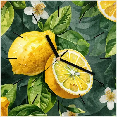 Produktbild von Wanduhr aus Glas mit Motiv Zitronenmuster- 30 x 30 cm - inkl. Aufhängesystem