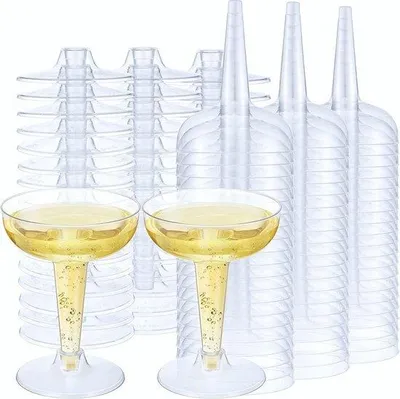 Produktbild von Plastik Champagnergläser - 60 Stück, 120 ml - Wiederverwendbare Weingläser mit Stiel