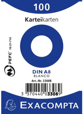 Produktbild von Exacompta Karteikarte 3308B DIN A8 blanko Karton weiß 100 St./Pack.