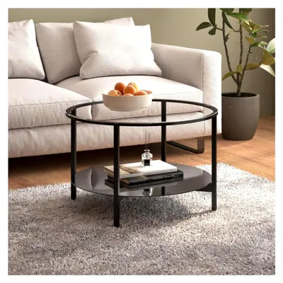 Produktbild von Runder Beistelltisch aus Glas, Couchtisch, Sofatisch, Kaffeetisch, Hartglas Schwarz und Transparent, 70 cm