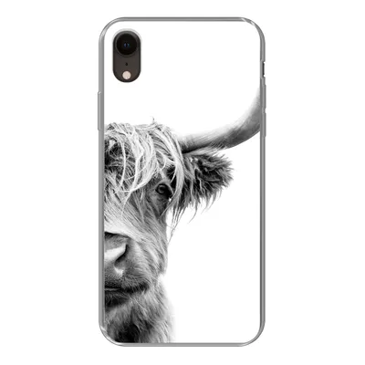 Produktbild von MuchoWow® Handyhülle Schutzhülle Hülle für iPhone XR Schottischer Highlander - Tiere - Schwarz - Weiß Silikon Softcase Handy Hülle - Schutzdeckel