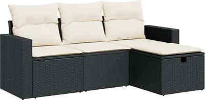 Obrázek produktu pro vidaXL 4dílná zahradní sedací souprava s polštáři Black Poly Rattan