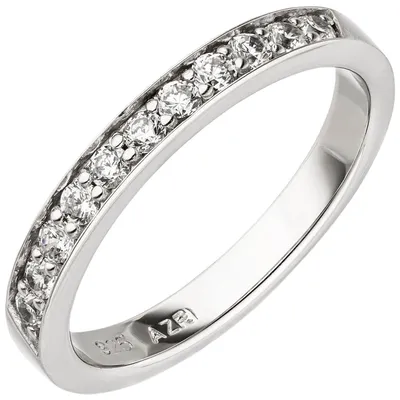 Produktbild von Ring Damenring aus 925 Silber rhodiniert mit 11 Zirkonia Breite 2,8mm Silberring Innenumfang 58mm  Ø18.5mm
