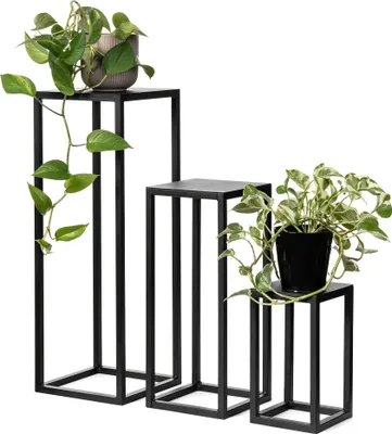 Produktbild von LAMO Manufaktur Pflanzenständer Set 3 Stück 28/48/68 cm - Blumenhocker Schwarz aus Metall | Blumenständer hoch, mittel und klein - Metallständer für Skulpturen, Deko und große Pflanzen  | Blumensäulen