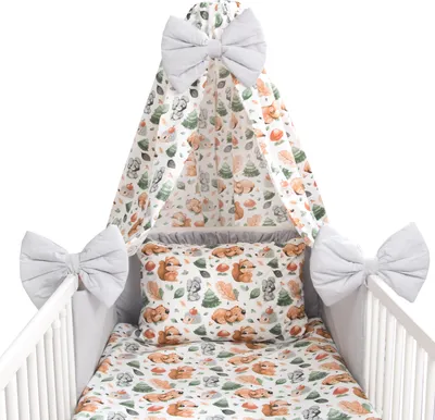 Produktbild von Amilian Babybettwäsche Set 7-teilig – Bettwäsche 100x135 cm, Kissen 40x60, Himmel, Nestchen – für Babybett/Gitterbett – Komplettset für Neugeborene