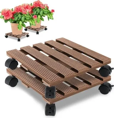 Produktbild von 2x Pflanzenroller Pflanzenroller Tragkraft bis 80 KG Pflanzenrollerhalter mit Rollen Pflanzenroller Quadratisch - Braun