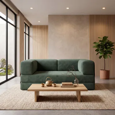 Productafbeelding van Tweezitsbank DANNY met slaapfunctie, bekleed met stof Poso, kleur groen