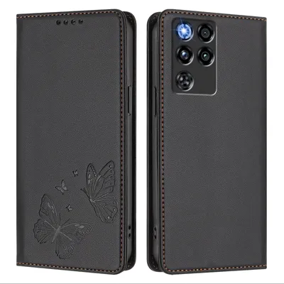 Image de Étui en cuir pour ZTE nubia RedMagic 11 Pro, motif papillon, étui portefeuille à rabat avec support, noir