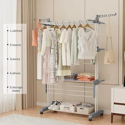 Zdjęcie produktu dla Unyqoos® - suszarka do bielizny, składana, wysokość 170 cm, 6 poziomów, mobilna, z 4 kółkami (2 z hamulcem), wykonana ze stalowych rur i ABS, maksymalne obciążenie 35 kg, wymiary: 70 x 125 x 170 cm