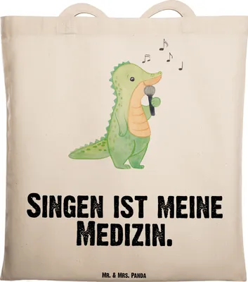 Produktbild von Mr. & Mrs. Panda Tote Bag Krokodil Singen - Transparent - Geschenk, Schultasche, Jutebeutel, Einkaufstasche, Gesang, Hobbysänger, Uni Tasche, Band, Live Auftritt