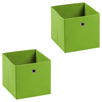 Produktbild von Stoffbox ELA 27x27cm Faltbox im 2er Pack - schöne Aufbewahrungsbox faltbar, einfacher Einschubkorb mit Griff in grün