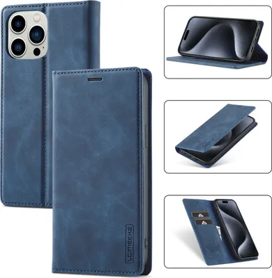 Produktbild von iPhone 15 Pro Hülle, Standfunktion Kartenfach Wallet Leder Schutzhülle für iPhone 15 Pro Blau