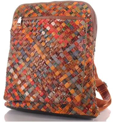 Produktbild von Handgefertigter City Backpack Pachwork Rucksack geflochten bunt 30691