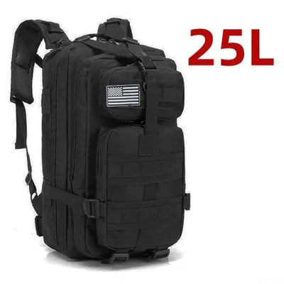 Zdjęcie produktu dla Taktyczny plecak 25 L – czarny, wodoodporny nylon, outdoor, Bug Out Bag