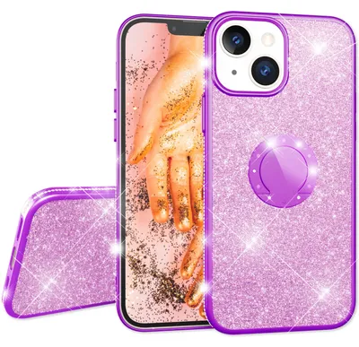 Image de NALIA Glitter Ring Case pour iPhone 13, étui silicone pour téléphone portable antichoc Glitter Cover Bling Case avec anneau Violet