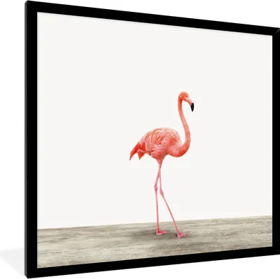 Produktbild von MuchoWow® Gerahmtes Poster Flamingo - Rosa - Vogel - Mädchen - Jungen - Kind 40x40 cm - Poster mit Schwarzem Bilderrahmen Wandposter Rahmen Foto Bilder - Mit Rahmen - Wanddekoration Schlafzimmer