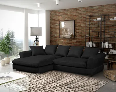 Produktbild von Ecksofa Couchgarnitur TIZIAN in Stoff Salvador Schwarz Ottomane Links