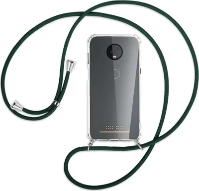 Produktbild von Handykette Backcover-Schutzhülle mit Band (Metall silberfarben) für Motorola Moto Z3 Play - dunkelgrün