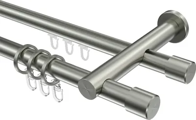 Produktbild von Interdeco Rundrohr-Innenlaufstange / Gardinenstange (Kombination) Edelstahl-Optik, Typ Platon Santo (Kappe), 20 mm Ø 2-läufig, 260 cm