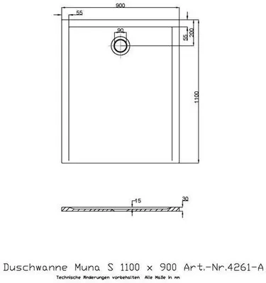 Produktbild von Hoesch Mineralguss-Duschwanne Muna S 110x90x3cm, weiß, ohne Antirutsch