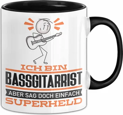 Produktbild von Bassgitarrist Geschenk Tasse Ich Bin Bassgitarrist Aber Sag Doch Einfach Superheld Lustige Geschenkdiee für Bassgitarrist Kaffee-Becher (Schwarz)