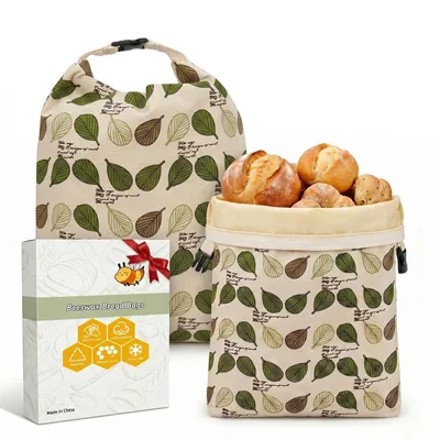 Produktbild von Wiederverwendbare Bienenwachs-Brotbeutel 43 x 33 cm 2er-Set Natürliche Bienenwachsbeschichtung; atmungsaktiv, waschbar und wiederverwendbar