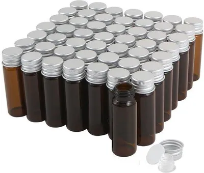 Zdjęcie produktu dla 15 ml bursztynowe butelki szklane z zakrętką i korkiem plastikowym, brązowe, małe butelki szklane, szczelne butelki szklane
