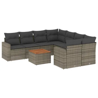 Produktbild von 9-tlg. Garten-Sofagarnitur mit Kissen Grau Poly Rattan