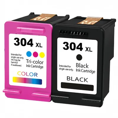 Two ink cartridges, one pink and one black, are shown side-by-side against a white background.