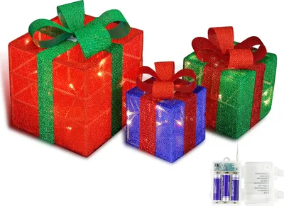 Produktbild von CCLIFE LED Geschenkbox 3er Set Weihnachten Weihnachtenbox Beleuchtete Lichterkette Batteriebetrieb Weihnachtsdeko, Cushhom