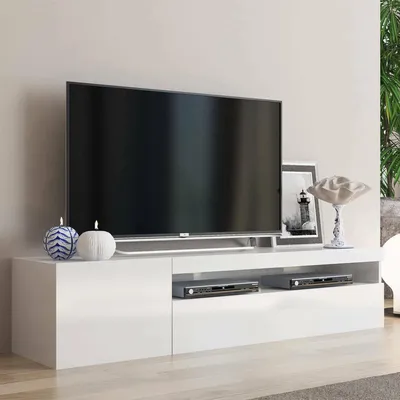 Image de Ardy - Meuble TV, 150x40x37h cm Blanc Brillant, 2 Étagères Fabriqué en Italie