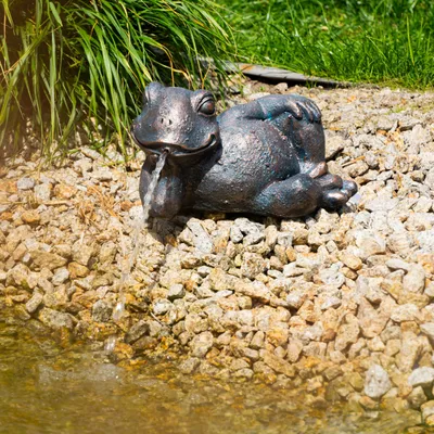 Produktbild von esotec Solar Wasserspeier Set liegender Frosch Pepe Solarbrunnen H=31cm 101678