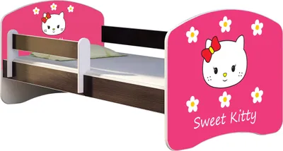 Immagine prodotto di Letto ACMA per giovani letto per bambini letto junior completo di rete a doghe e protezione anticaduta Wenge 16 Sweet Kitty 2 140x70