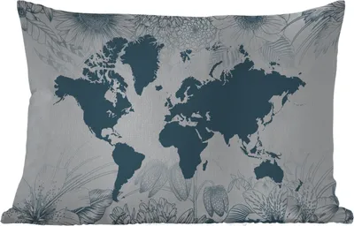 Produktbild von MuchoWow® Outdoor Kissen - Weltkarte - Retro - Blumen - 60x40 cm - Wetterfest - Lounge Kissen - Zierkissen - Kissen für Innenräume