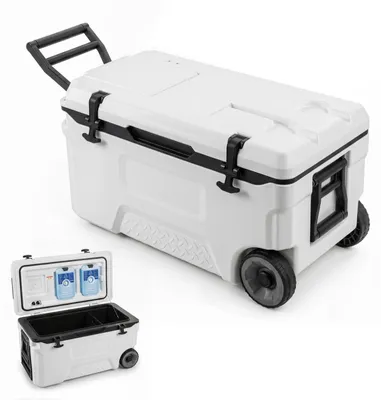 Produktbild von KOMFOTTEU Große Kühlbox, Isolierbox Kunststoff mit Rädern & Griff | Tragbare Thermobox mit Ablaufstopfen, Getränkehalter & Flaschenöffner, Kühlschrank für Camping & Picknick(50L)