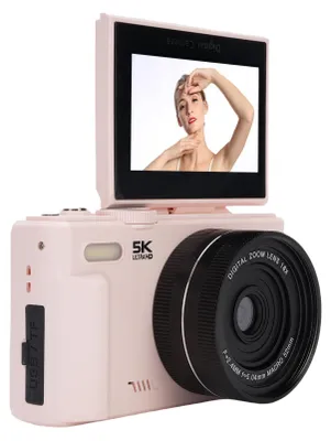 Obrázek produktu pro 5K digitální fotoaparát 75MP WiFi Vlog kamera s 18x digitálním zoomem 3,0palcová 180stupňová výklopná obrazovka Širokoúhlý makroobjektiv LED výplňové světlo 32GB paměťová karta