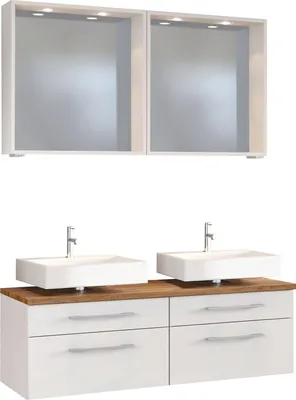 Produktbild von Held Möbel Unterbecken-Set Davos 120 cm mit Spiegelpaneel weiß/matt weiß