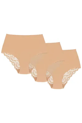Produktbild von Wolbar dame slip 3er pack figurformend  spitze bund musterlos wb321, beige, xxl